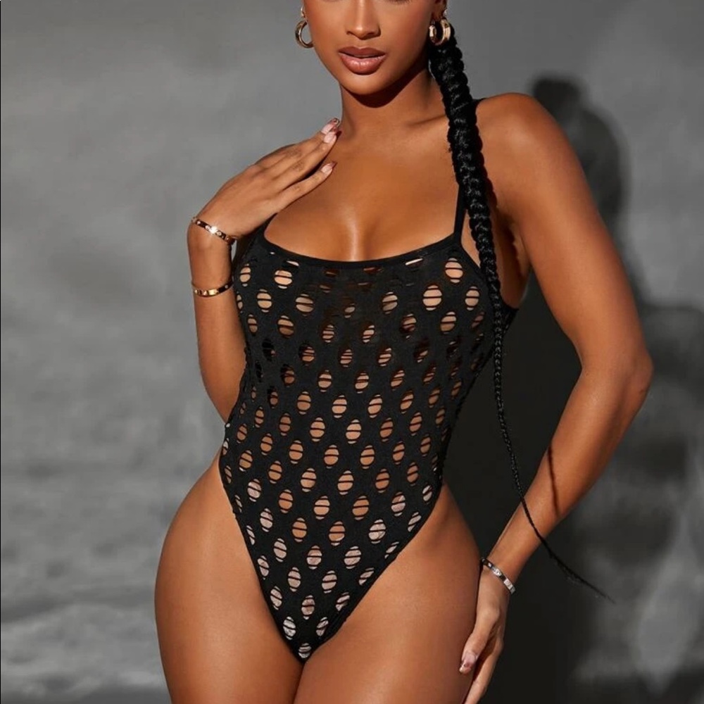 NEW black fishnet thong bodysuit